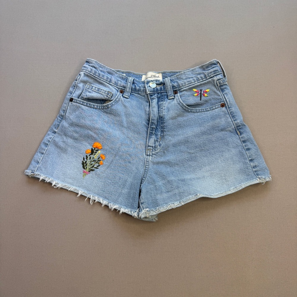 Universal Thread 90s Cutoff Denim Shorts Embroidered Floral Dragonfly Blue 2